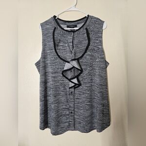 Gray Sleeveless Button Down Tank Top with Mandarin Collar